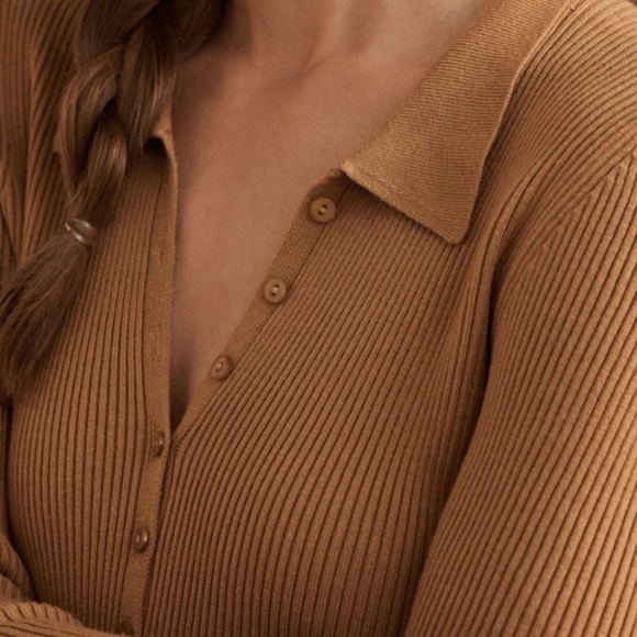NWT Anthropologie Maeve Ribbed Slim Button Down Collared Cardigan Tan - Picture 3 of 8